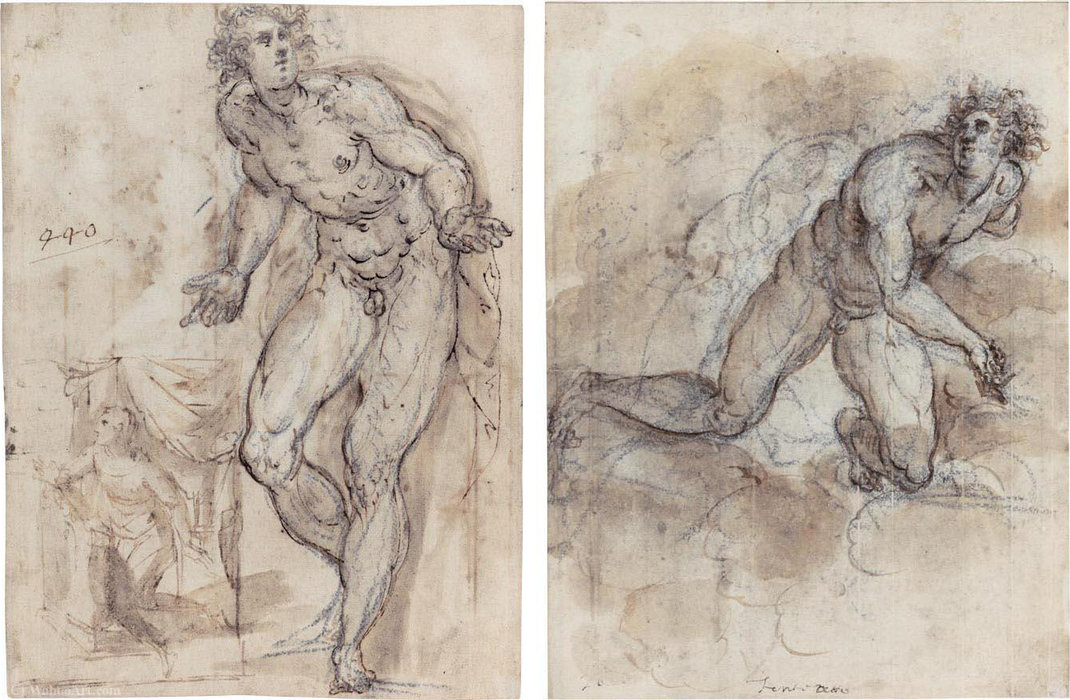 Order Oil Painting Replica Study of a male nude and a small sketch of the virgin annunciate by Francesco Maffei (1605-1660, Italy) | ArtsDot.com