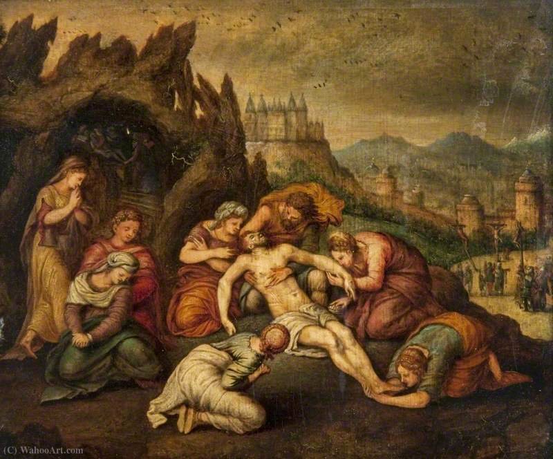 Buy Museum Art Reproductions A Pietà, with the Crucifixion and the Entombment by Frans Floris (1519-1570) | ArtsDot.com