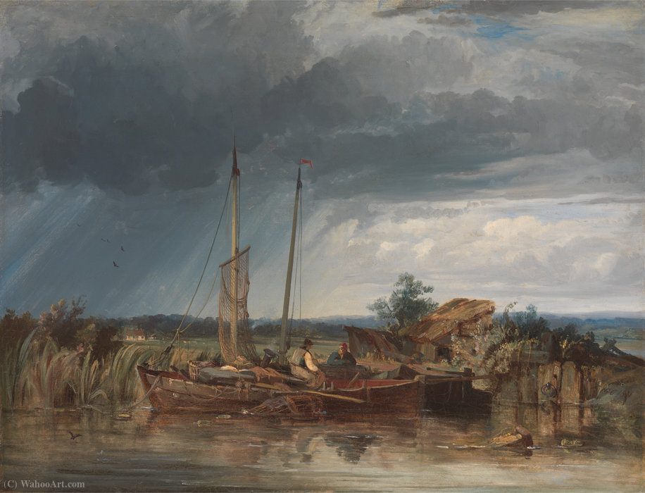 Order Paintings Reproductions Two Fishing Boats on the Banks of Inland Waters by George The Elder Chambers (1803-1840) | ArtsDot.com