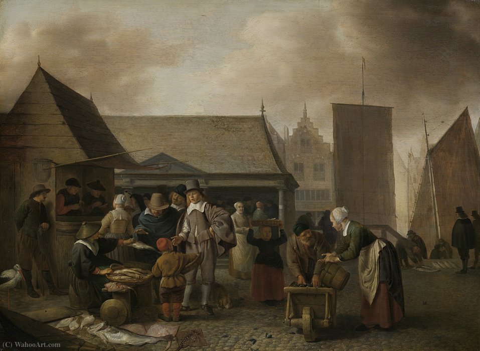 Order Oil Painting Replica The fish market by Hendrick Maertensz Sorgh (1610-1670, Netherlands) | ArtsDot.com