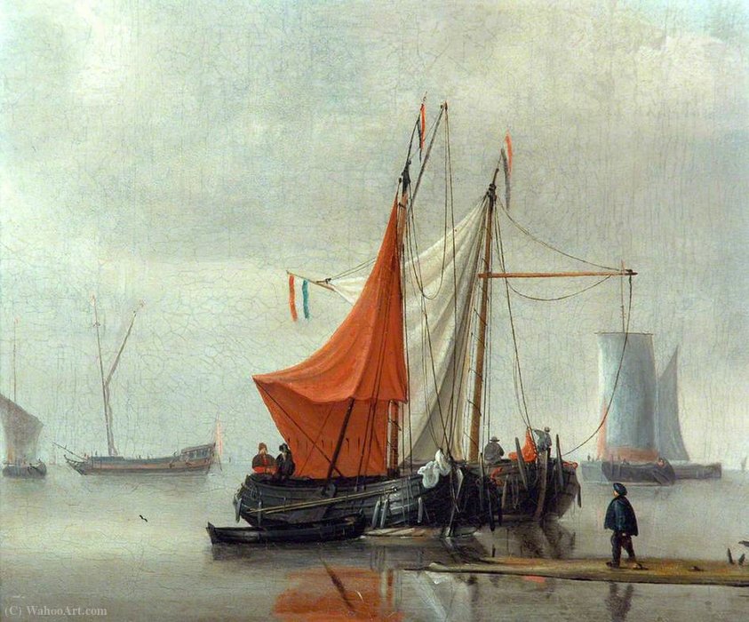 Order Paintings Reproductions Dutch Inshore Boats Moored to a Jetty by Hendrik Jakobsz Dubbels | ArtsDot.com