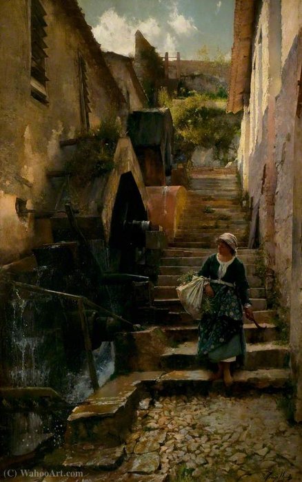 Order Oil Painting Replica The Water Wheels at Savassa, Italy by Henry Woods (1846-1921, United Kingdom) | ArtsDot.com