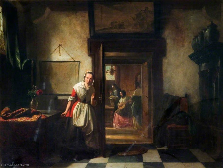 Order Oil Painting Replica The listening servant by Hubertus Van Hove (1814-1865, Netherlands) | ArtsDot.com