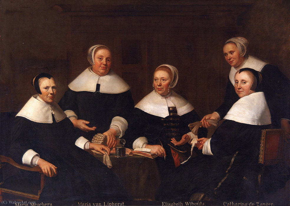 Order Paintings Reproductions Group portrait of the regentesses of Aalmoezeniers by Jacob Van Loo (1614-1670, Netherlands) | ArtsDot.com