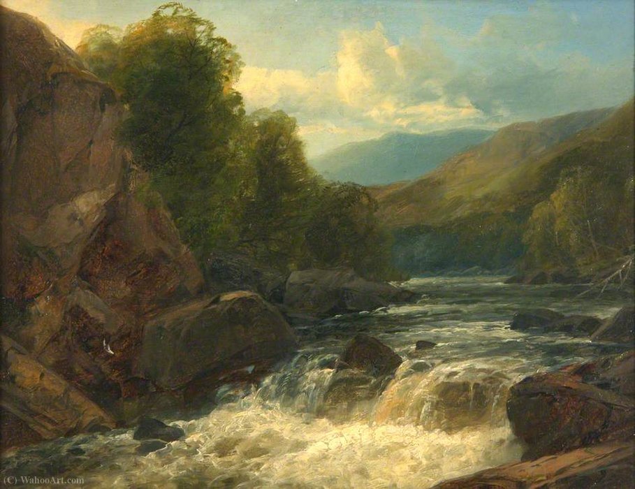 Order Artwork Replica A Waterfall, Vale of Neath by James Burrell Smith (1822-1897, United Kingdom) | ArtsDot.com