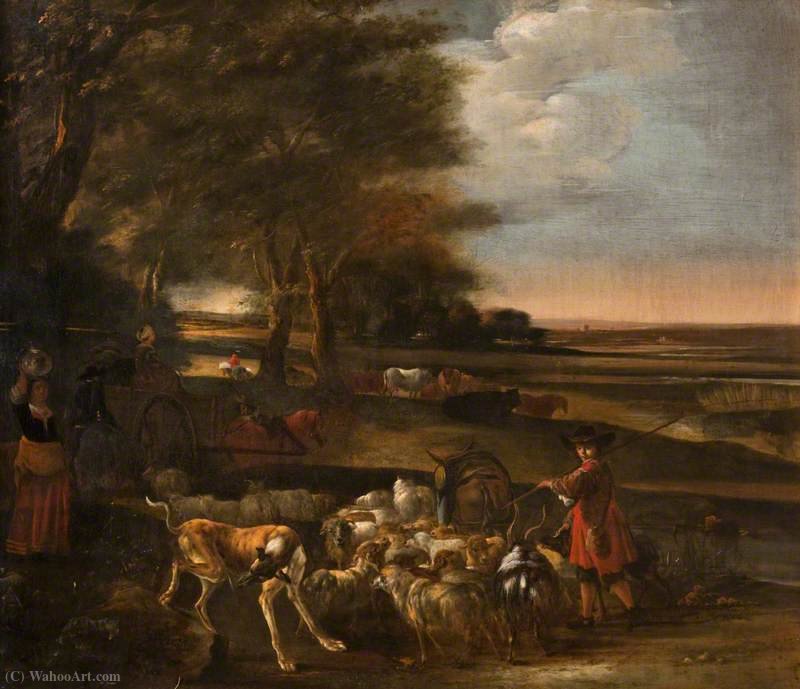 Buy Museum Art Reproductions Landscape with Peasants and Animals by Jan Baptist Weenix (1621-1661, Netherlands) | ArtsDot.com