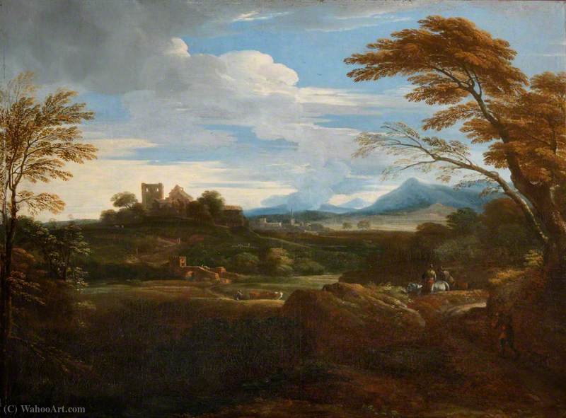Order Paintings Reproductions A Southern Landscape with Shepherds and a Distant Town by Jan Frans Van Bloemen (1662-1749, Belgium) | ArtsDot.com