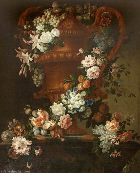 Order Artwork Replica An Urn with a Garland of Flowers by Jean Baptiste Monnoyer (1636-1699, France) | ArtsDot.com