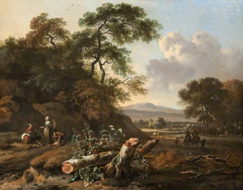 Buy Museum Art Reproductions Landscape with a Fallen Tree, Peasants and Huntsmen by Johannes Lingelbach (1622-1674, Germany) | ArtsDot.com