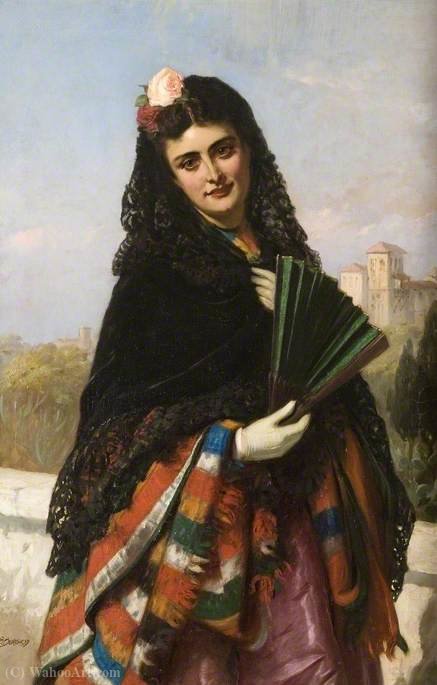 Order Oil Painting Replica Spanish Lady with a Fan by John Bagnold Burgess (1829-1897, United Kingdom) | ArtsDot.com