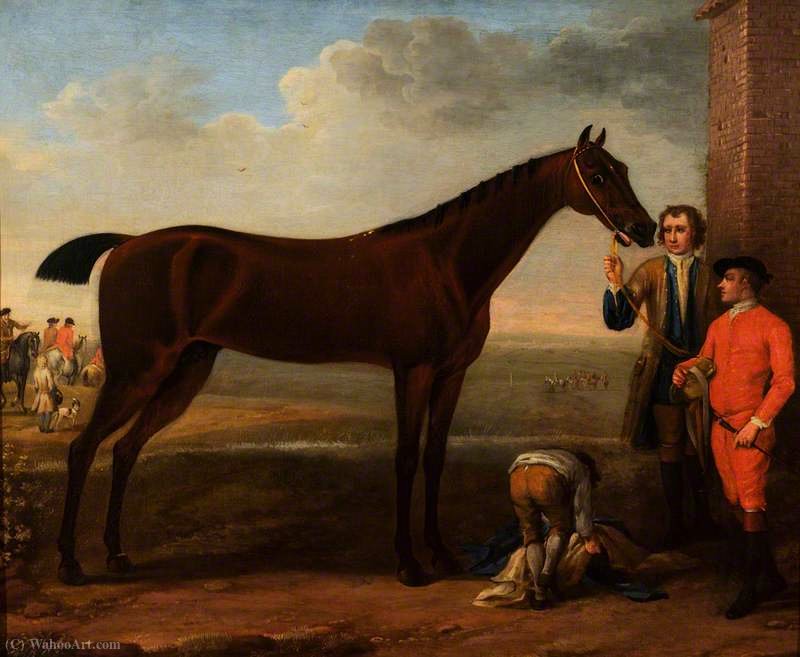 Order Paintings Reproductions A Bay Racehorse and Attendants by John Wootton (1682-1764, United Kingdom) | ArtsDot.com