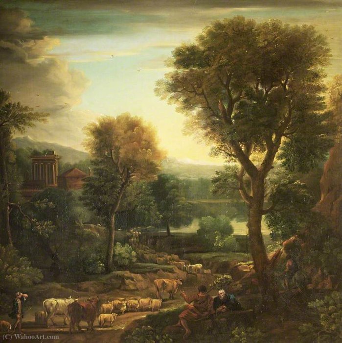 Buy Museum Art Reproductions Classical Landscape with a Grecian Temple by John Wootton (1682-1764, United Kingdom) | ArtsDot.com