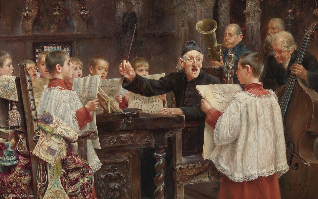 Buy Museum Art Reproductions Choir practice by Jose Gallegos Y Arnosa (1857-1917, Spain) | ArtsDot.com