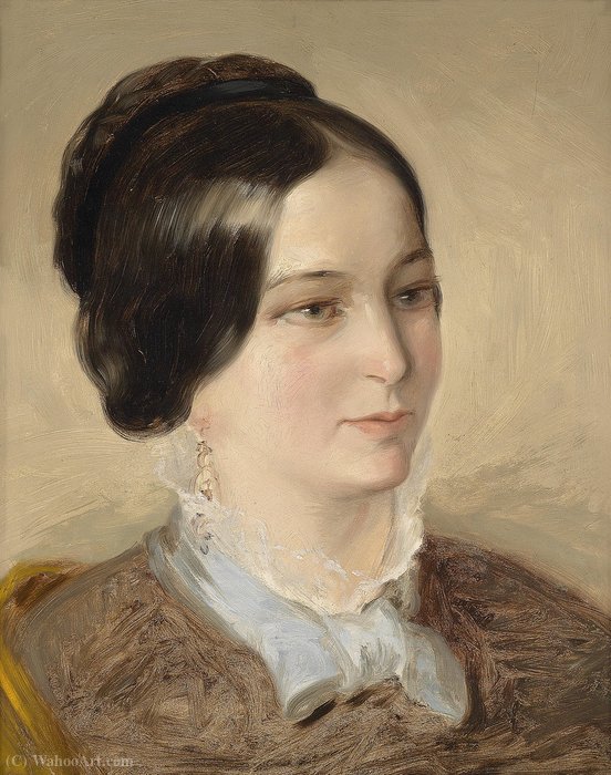 Order Art Reproductions Profile Portrait of a Lady with lace collar and white stitch by Josef Franz Danhauser (1805-1845, Austria) | ArtsDot.com