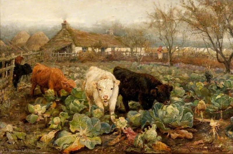 Buy Museum Art Reproductions Calves in the Cabbage Patch by Joseph Denovan Adam (1842-1896, United Kingdom) | ArtsDot.com