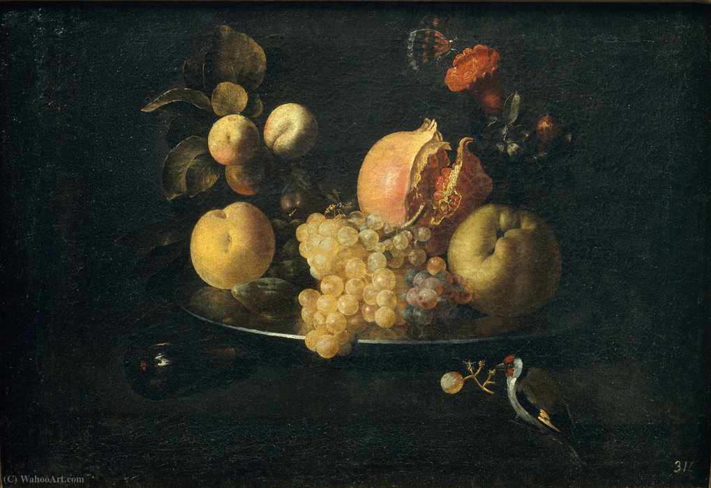 Buy Museum Art Reproductions Still Life with Fruit and Goldfinch by Juan De Zurbaran (1620-1649) | ArtsDot.com