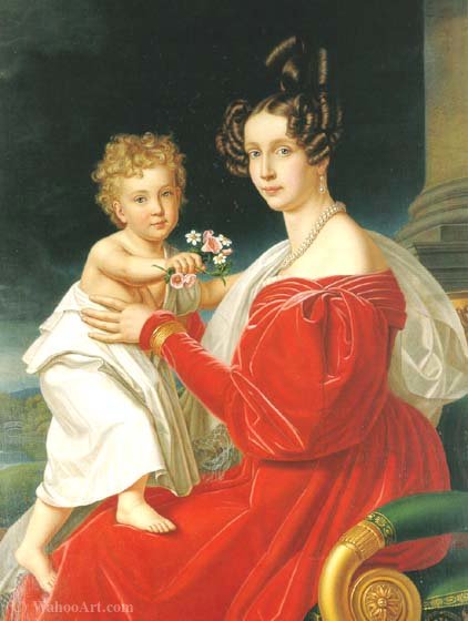 Order Artwork Replica Princess Sophie of Bavaria (Sophie Fürstin von Bayern), with her child son, Franz Joseph, later Emperor of Austria by Joseph Karl Stieler (1781-1858) | ArtsDot.com