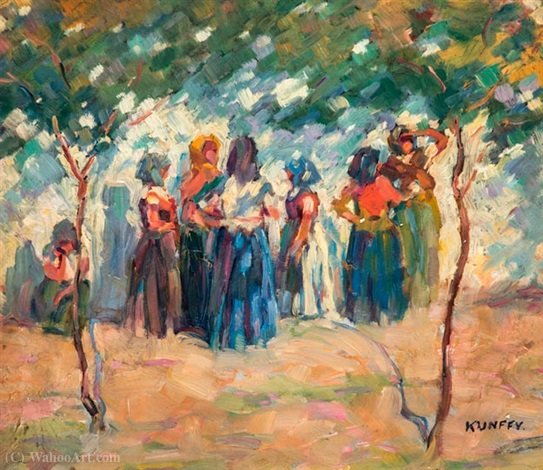 Order Oil Painting Replica Chatting by Kunffy Lajos (1838-1934, Hungary) | ArtsDot.com