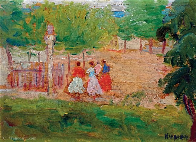 Order Oil Painting Replica Girls at the Village End by Kunffy Lajos (1838-1934, Hungary) | ArtsDot.com