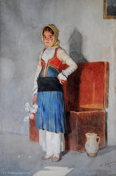 Order Oil Painting Replica Young girl with local costume by Lembesis Polychronis (1848-1913, Greece) | ArtsDot.com