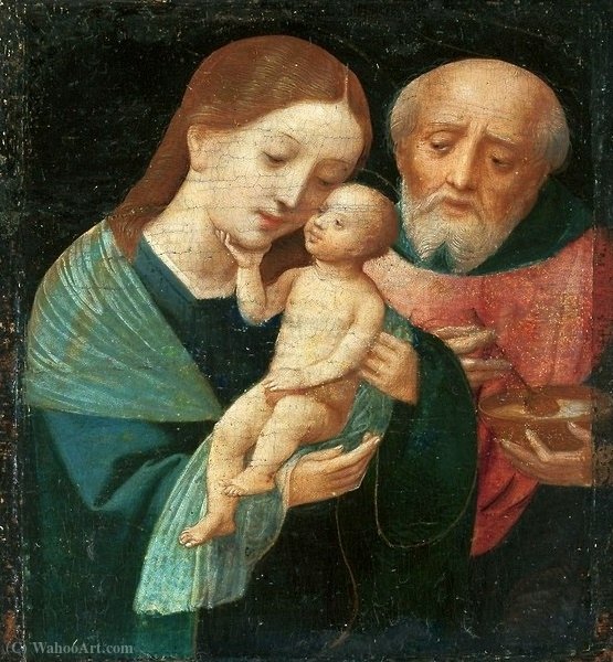 Holy Family with St. Joseph holding a bowl. by Master Of Female Half Lengths Master Of Female Half Lengths | ArtsDot.com