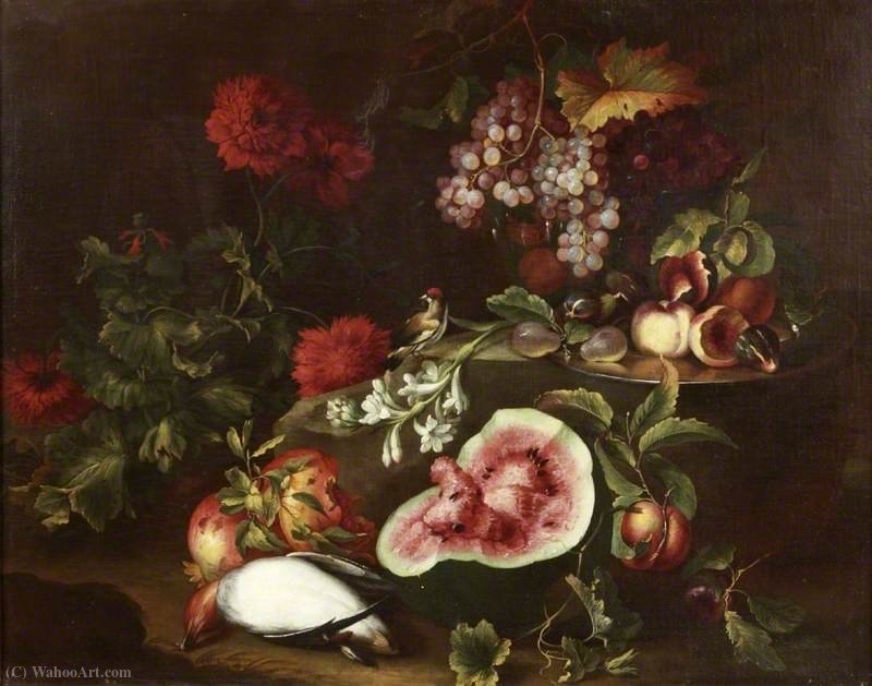 Order Paintings Reproductions Fruit, Flowers and Birds by Michele Pace Del Campidoglio (1610-1670, Italy) | ArtsDot.com