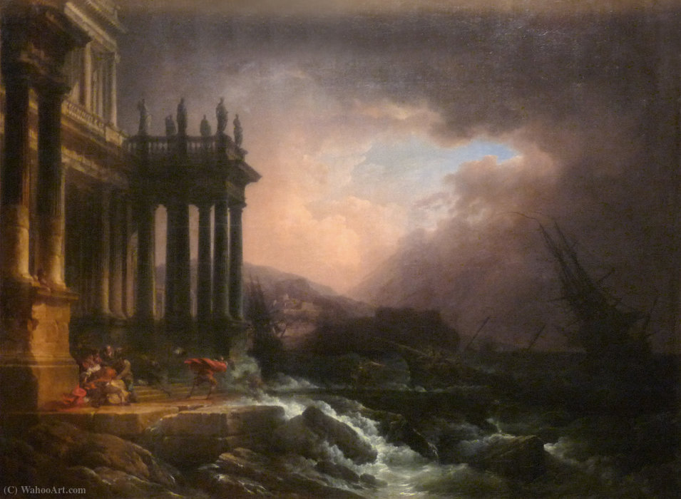 Order Oil Painting Replica A storm at the sight of a port by Pierre Antoine De Machy (1723-1807, France) | ArtsDot.com