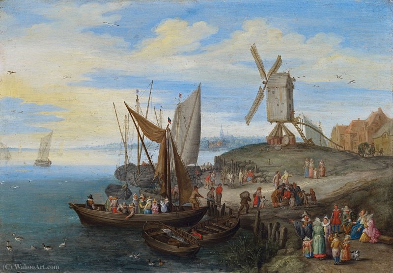 Buy Museum Art Reproductions Hafenszene mit Windmühlen und Kaufleuten by Pieter Gijsels (1621-1690, Belgium) | ArtsDot.com