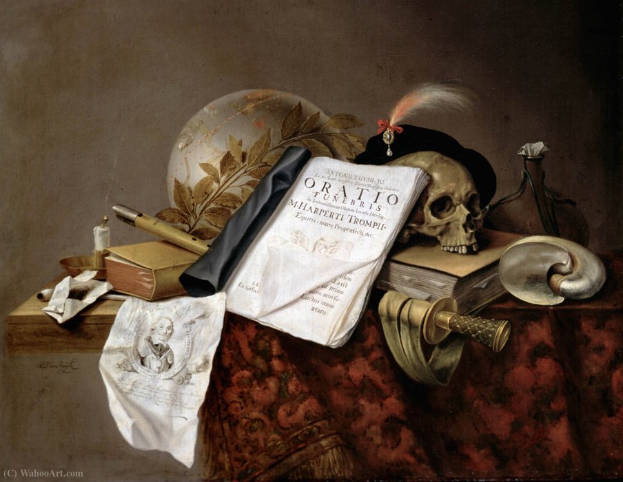 Order Art Reproductions Vanitas still life to death Maarten Tromp in the Battle of Harpertszoon Terheide (1653) by Pieter Steenwijck (1615-1656, Netherlands) | ArtsDot.com