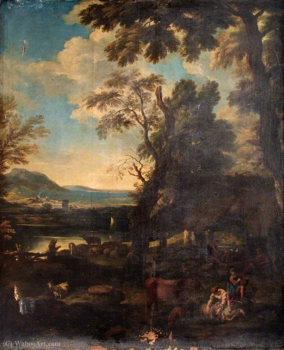 Order Art Reproductions Wooded Landscape with Peasants by Pieter The Younger Mulier (1637-1709, Netherlands) | ArtsDot.com