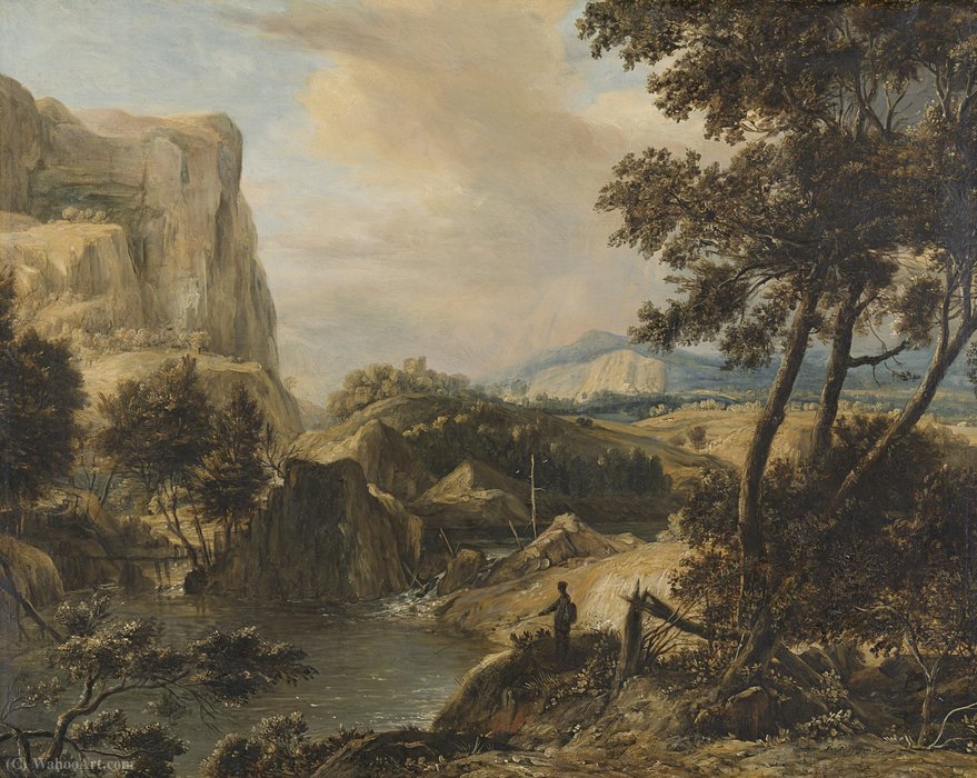 Buy Museum Art Reproductions Mountainous landscape with fishing by Roelandt Roghman (1627-1692, Netherlands) | ArtsDot.com