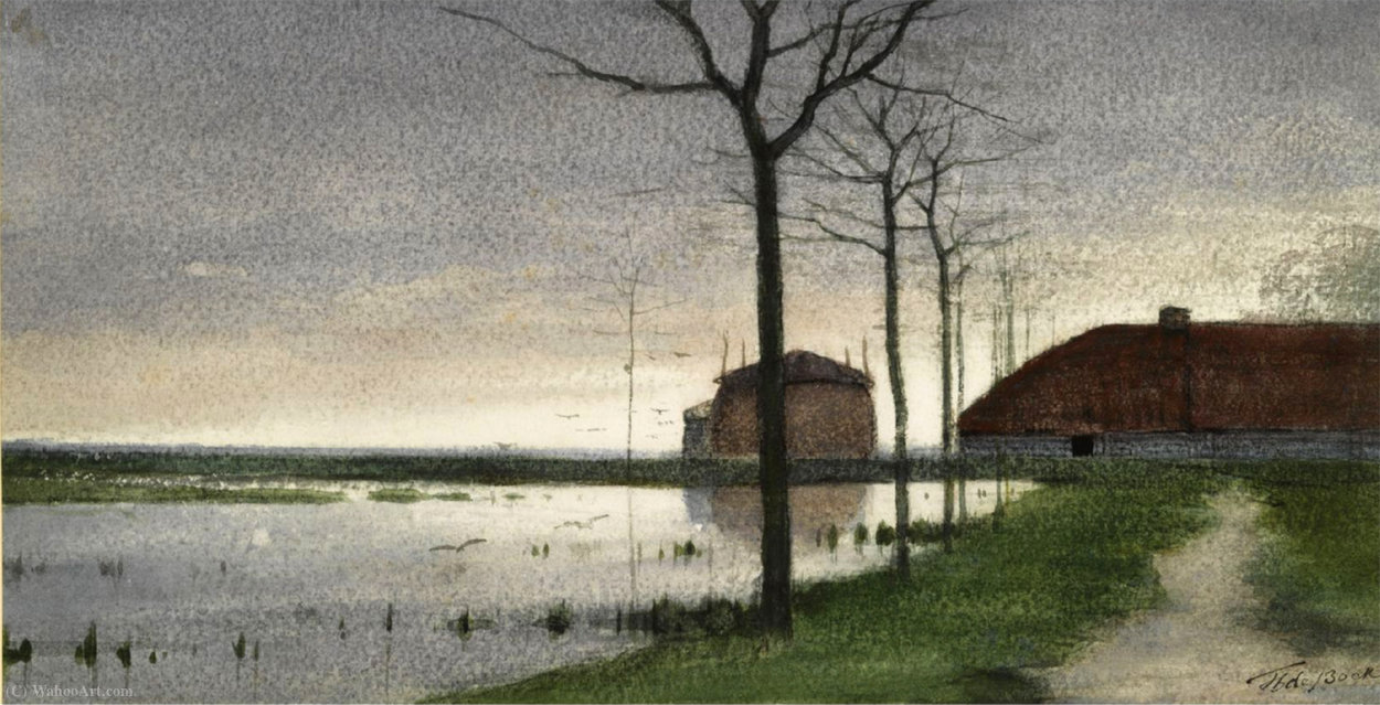 Order Oil Painting Replica A view along the river Vecht by Theophile Emile Achille De Bock (1851-1904, Netherlands) | ArtsDot.com