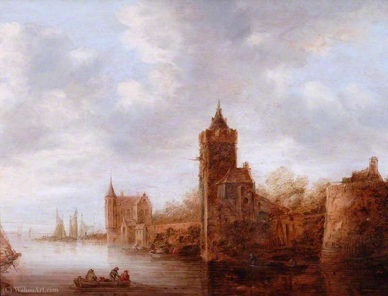 Order Artwork Replica River Scene with a Castle by Wouter Knijff (1607-1693, Germany) | ArtsDot.com