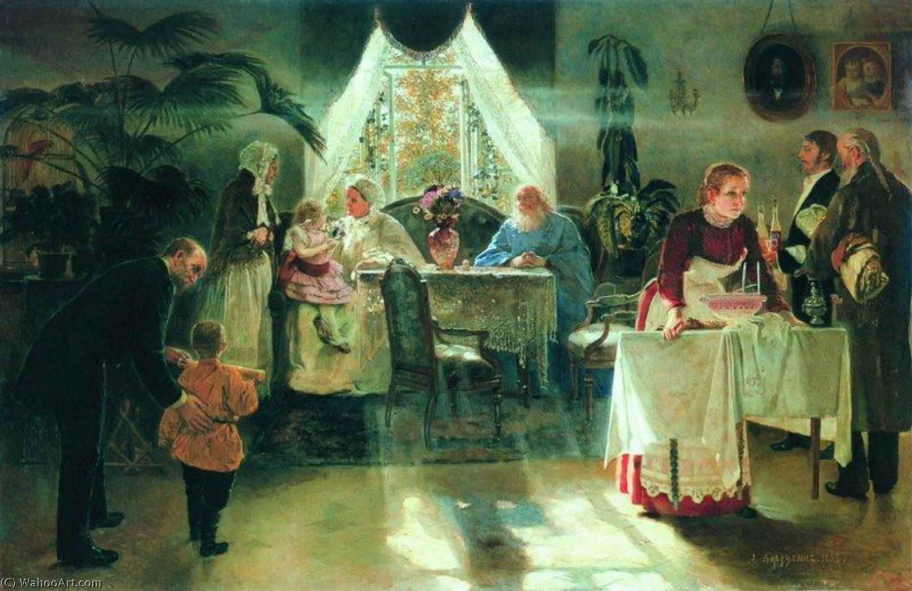Order Art Reproductions Grandmother`s Holiday, 1893 by Aleksei Ivanovich Korzukhin (1835-1894, Russia) | ArtsDot.com