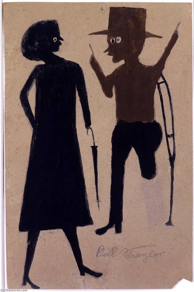 Buy Museum Art Reproductions Untitled (Woman with Umbrella and Man on Crutch), 1942 by Bill Traylor (1854-1949) | ArtsDot.com