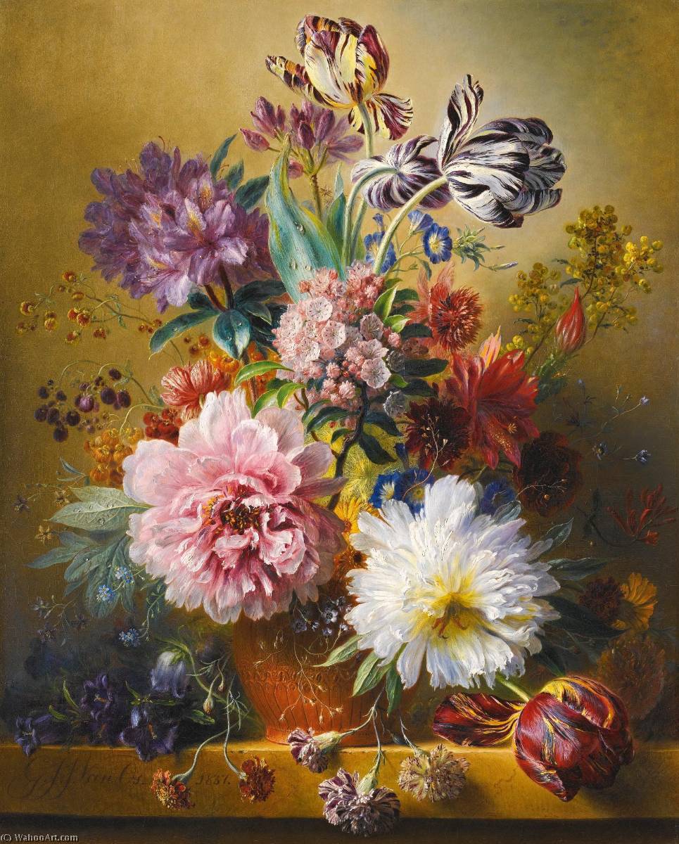 Order Oil Painting Replica An opulent flower still life, 1837 by Georgius Jacobus Johannes Van Os (1782-1861) | ArtsDot.com