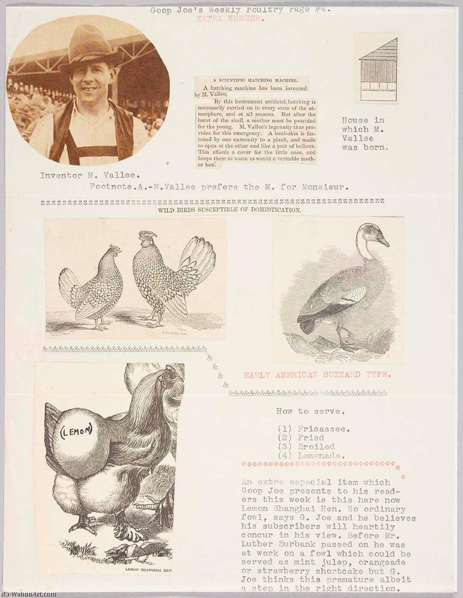 Buy Museum Art Reproductions Goop Joe`s Weekly Poultry Page. 4. Extra Number, 1934 by Joseph Cornell (Inspired By) (1903-1972, United States) | ArtsDot.com