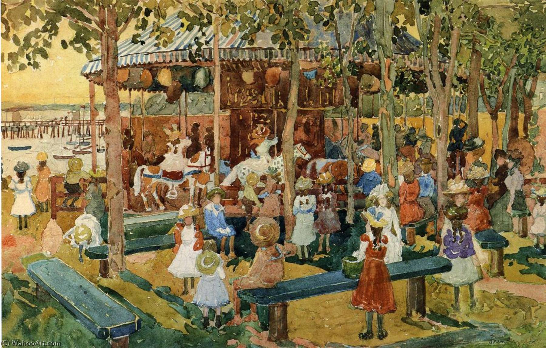 Order Paintings Reproductions The Flying Horses, 1901 by Maurice Brazil Prendergast (1858-1924, Canada) | ArtsDot.com