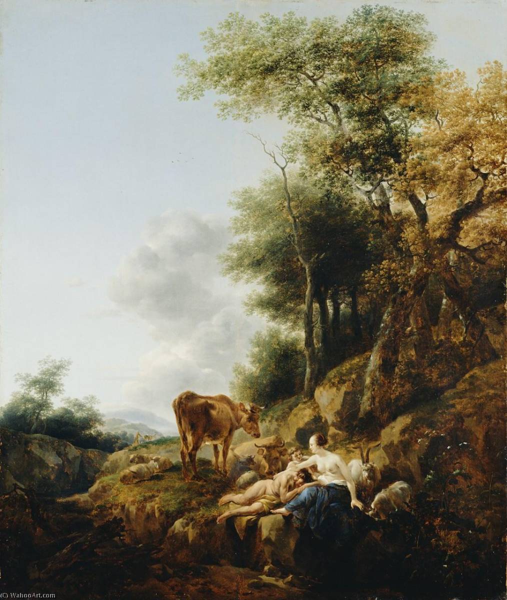 Order Oil Painting Replica Landscape with a Nymph and Satyr, 1647 by Nicolaes Berchem | ArtsDot.com