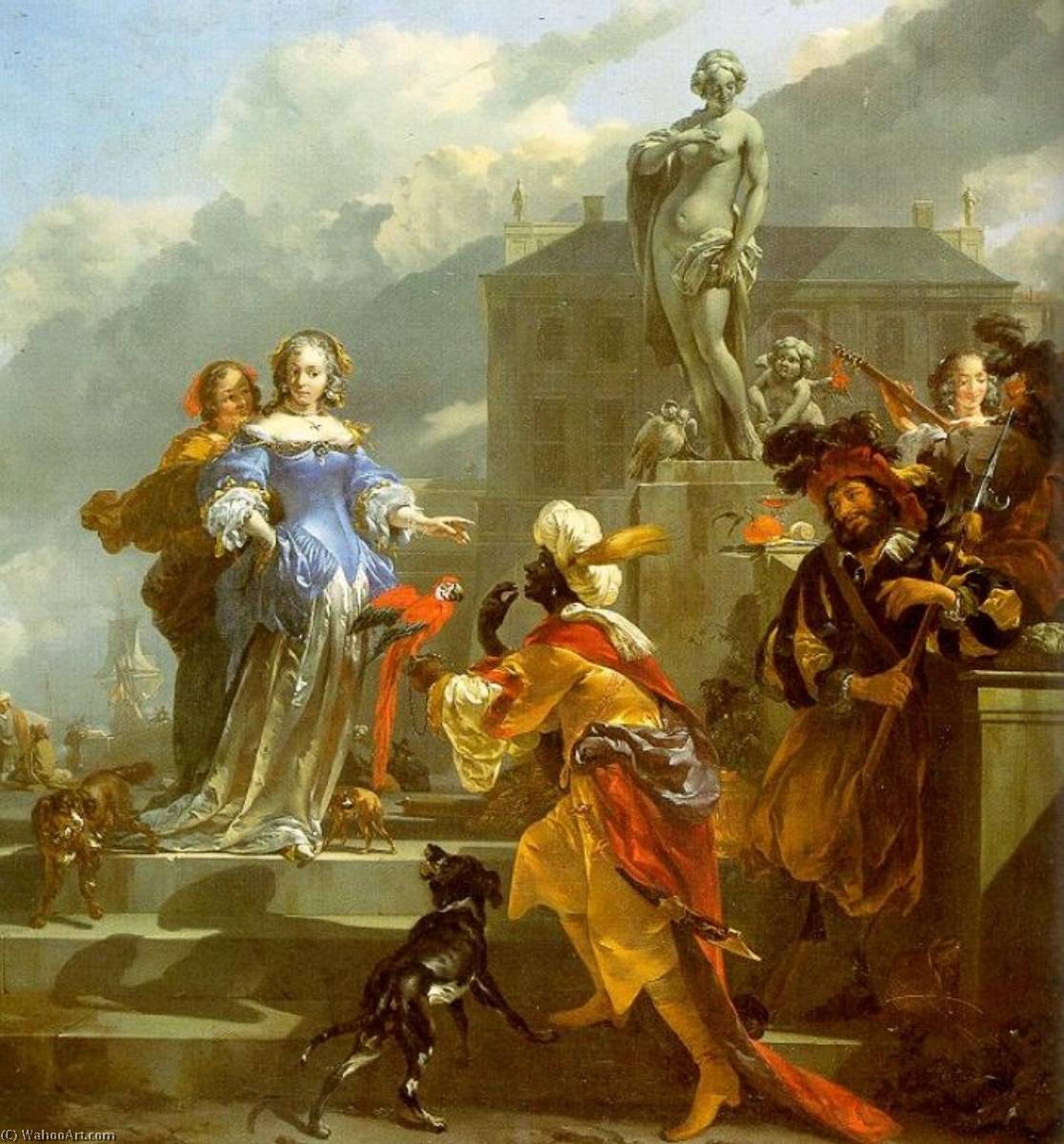 Compra Riproduzioni D'arte Del Museo Una Gallant Company su un Quayside (noto anche come Othello e Desdemona), 1664 di Nicolaes Berchem | ArtsDot.com