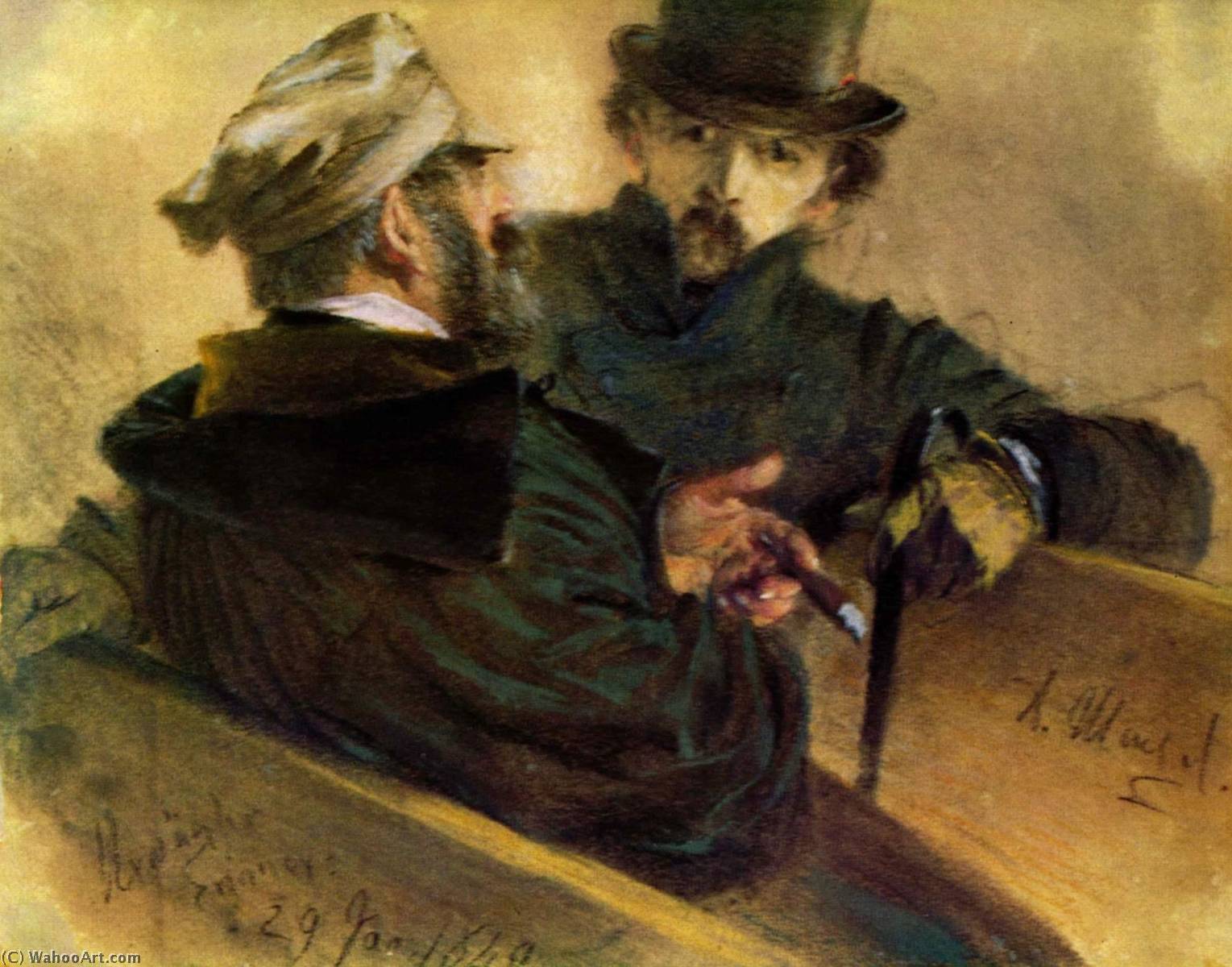 Buy Museum Art Reproductions Two discussing voters, 1849 by Adolph Menzel | ArtsDot.com