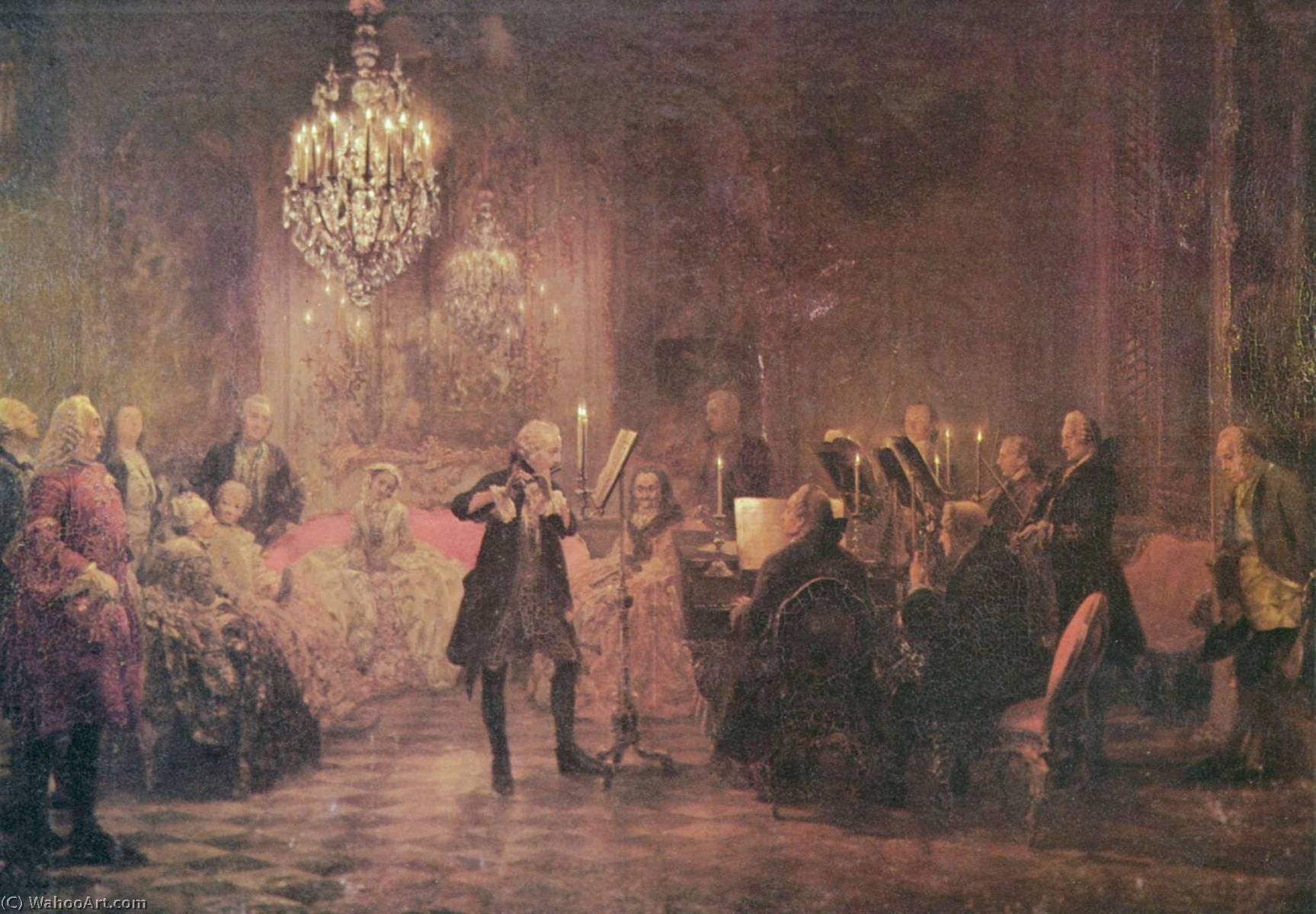 Order Paintings Reproductions German Flötenkonzert Friedrichs des Großen in Sanssouci, 1852 by Adolph Menzel | ArtsDot.com