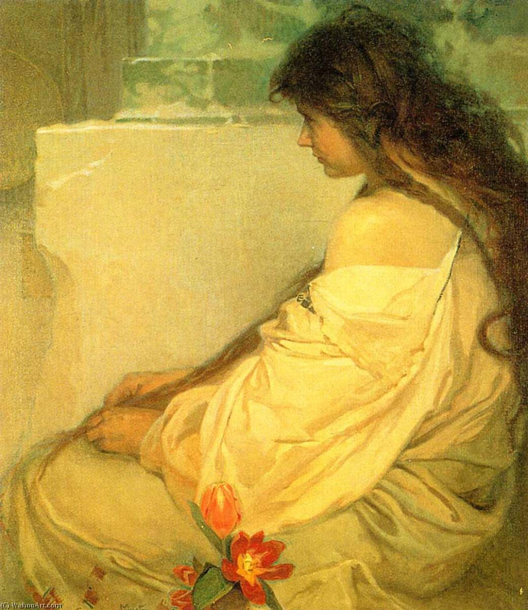 Order Paintings Reproductions Girl with Loose Hair and Tulips, 1920 by Alfons Maria Mucha (1860-1939, Czech Republic) | ArtsDot.com