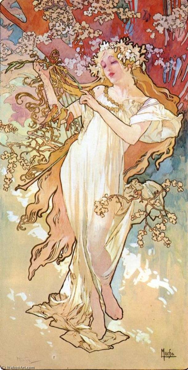 Order Oil Painting Replica The Four Seasons Spring, 1896 by Alfons Maria Mucha (1860-1939, Czech Republic) | ArtsDot.com