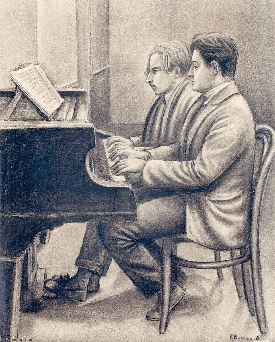Order Art Reproductions François Barraud and Albert Locca at the piano by François Emile Barraud (1899-1934, Switzerland) | ArtsDot.com