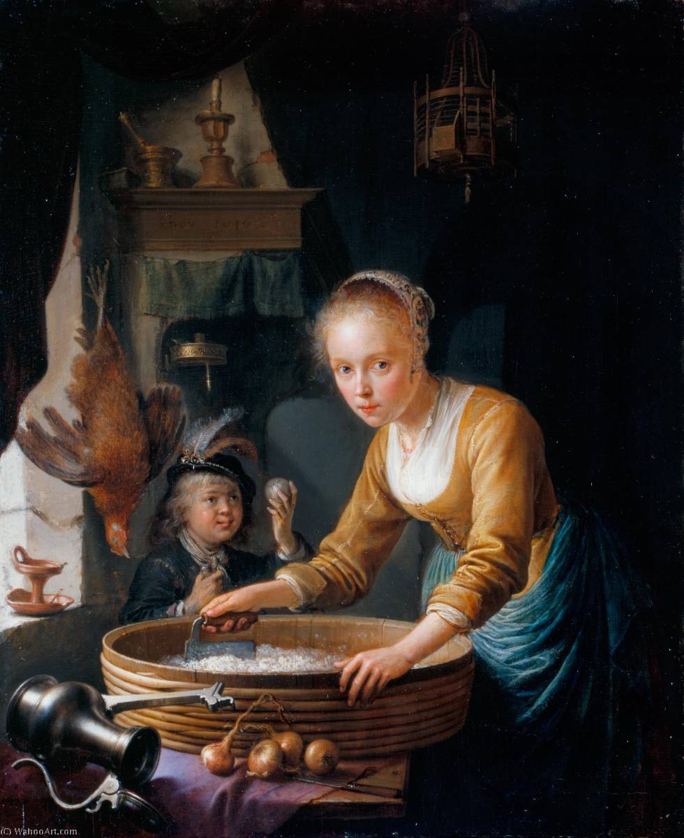 Buy Museum Art Reproductions Girl Chopping Onions, 1646 by Gerrit (Gérard) Dou (1613-1675, Netherlands) | ArtsDot.com