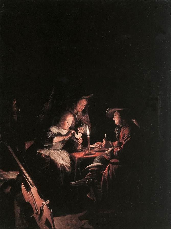 Buy Museum Art Reproductions Cardplayers at Candlelight, 1660 by Gerrit (Gérard) Dou (1613-1675, Netherlands) | ArtsDot.com