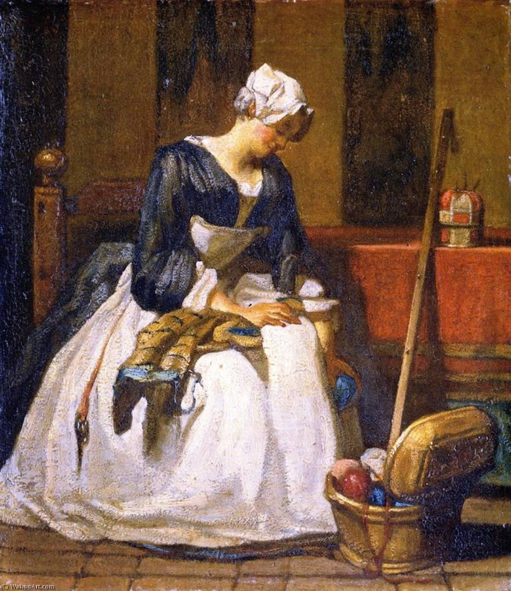Order Paintings Reproductions The Embroiderer (first version), 1735 by Jean-Baptiste Simeon Chardin (1699-1779, France) | ArtsDot.com