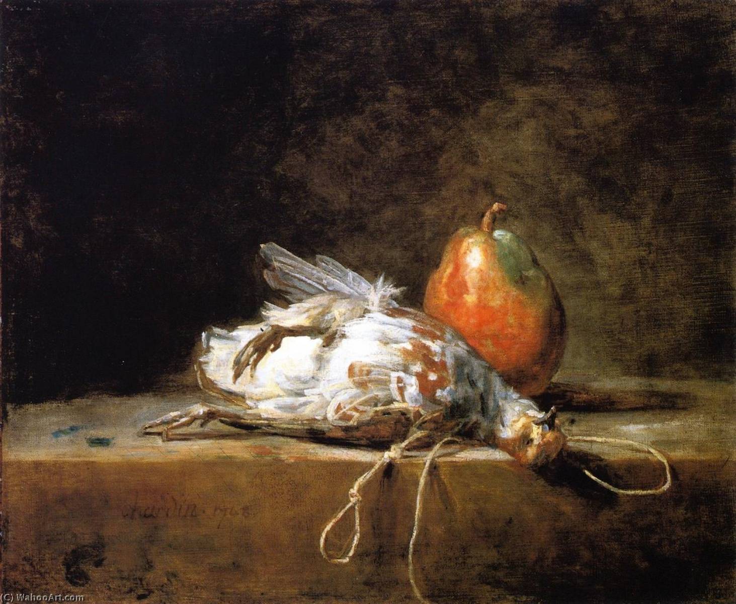 Order Oil Painting Replica Grey Partridge, Pear and Snare on a Stone Table, 1748 by Jean-Baptiste Simeon Chardin (1699-1779, France) | ArtsDot.com
