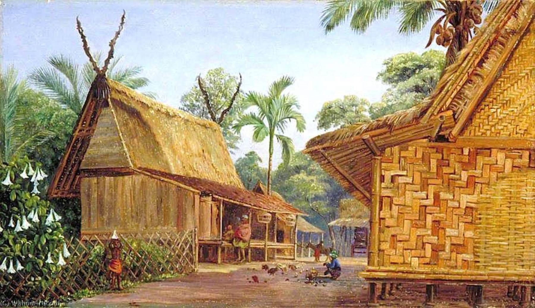 Order Art Reproductions Mat Houses, Bandong, Java, 1876 by Marianne North (1830-1890, United Kingdom) | ArtsDot.com